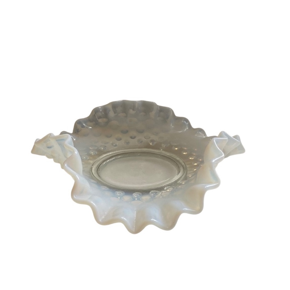 Fenton Opalescent Moonstone Hobnail art glass candy dish